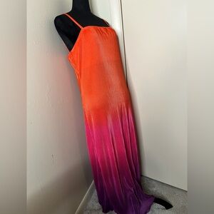 Elegant Orange Pink and Purple Ombre Maxi Dress